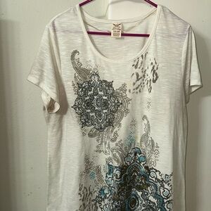 Coldwater Creek White Graphic Short Sleeve Tee